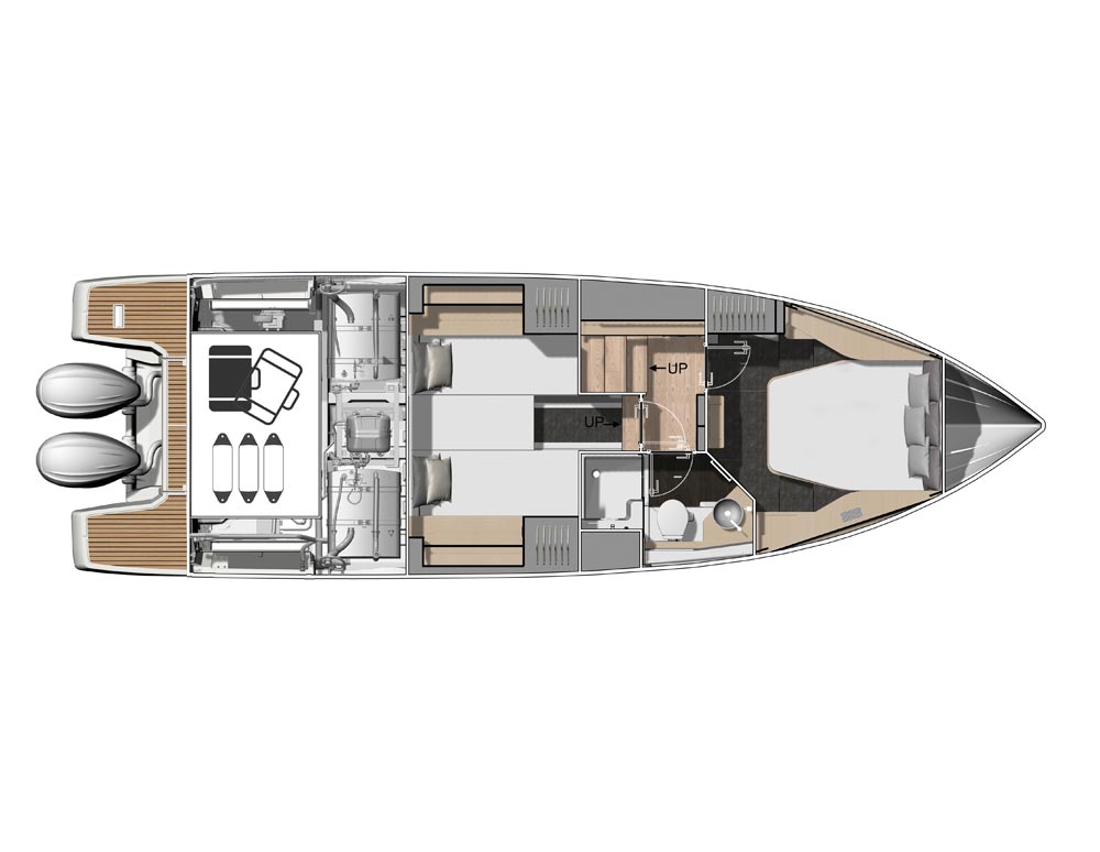 Plan view of the Jeanneau DB/37 interior. 